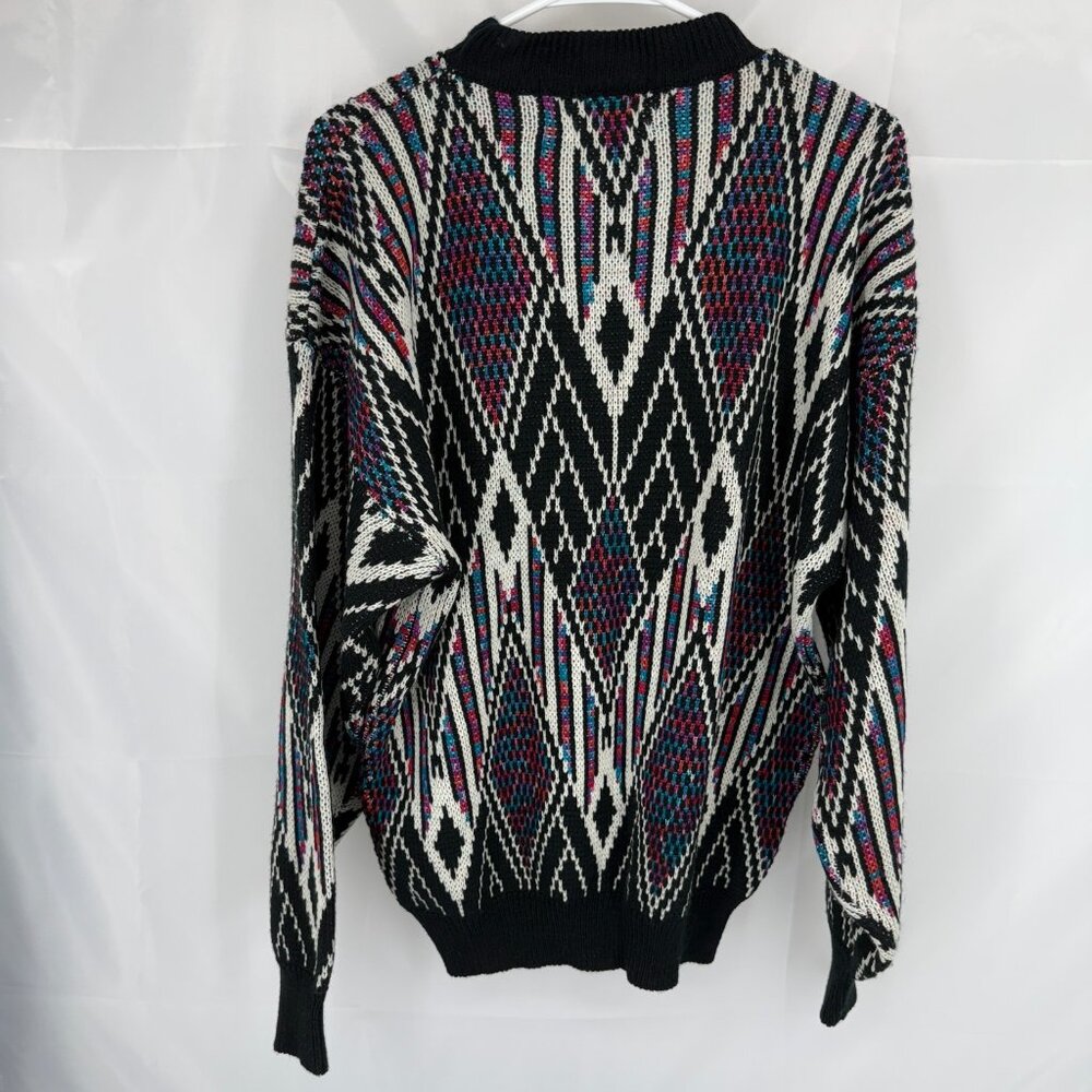 McGregor Men L Sweater Crew Neck Diamond Chevron Abstract Knit Stretch Vintage - Picture 2 of 7